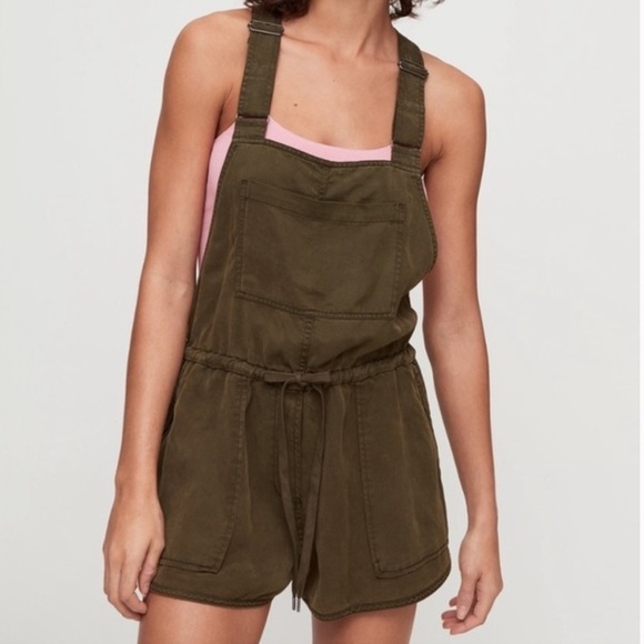 Aritzia Wilfred Free Beatriz Romper Short Overalls Olive Green - Picture 1 of 15